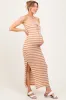 Camel Striped Knit Strapless Side Slit Maternity Maxi Dress sold by Pinkblush