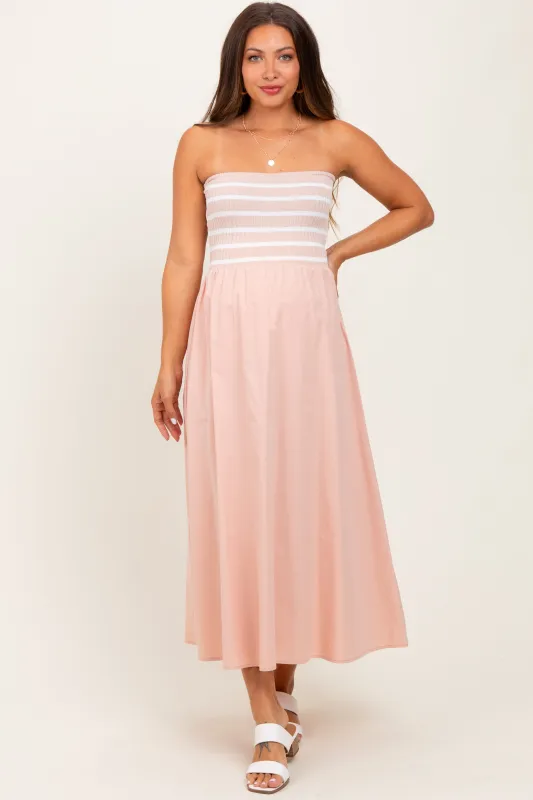 Mauve Striped Tube Knit Maternity Maxi Dress sold by Pinkblush