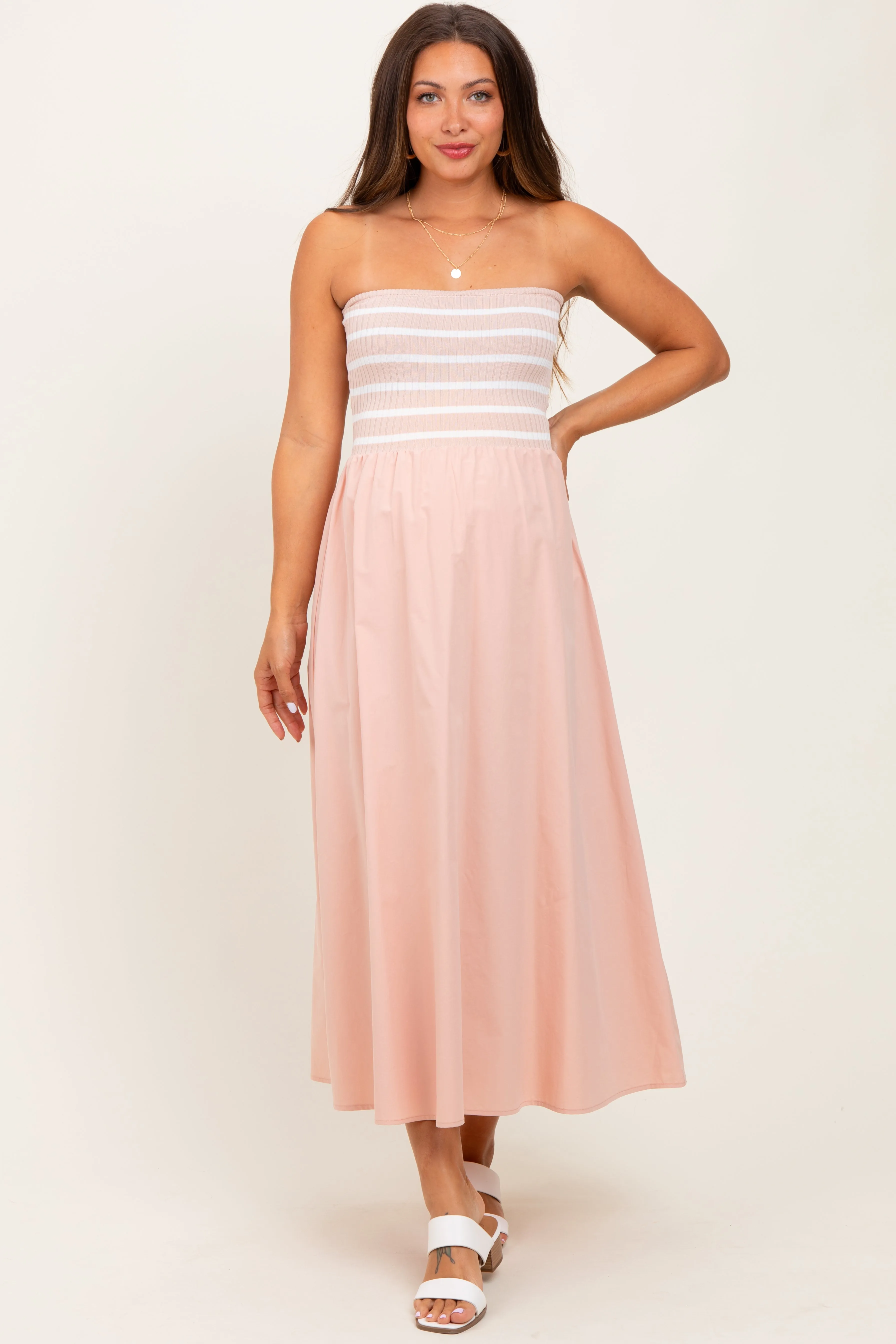 Mauve Striped Tube Knit Maternity Maxi Dress sold by Pinkblush