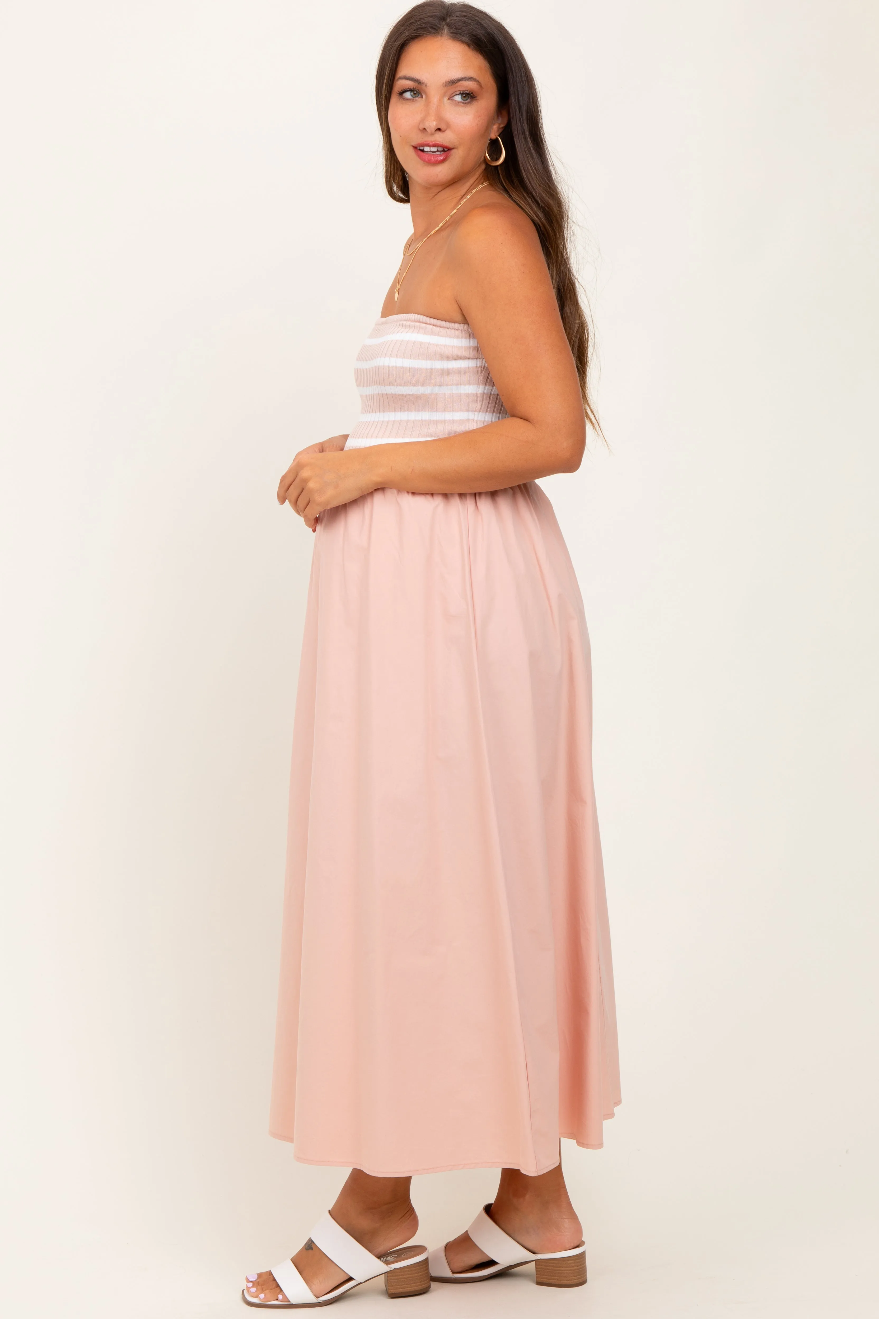 Mauve Striped Tube Knit Maternity Maxi Dress sold by Pinkblush product image thumbnail 2