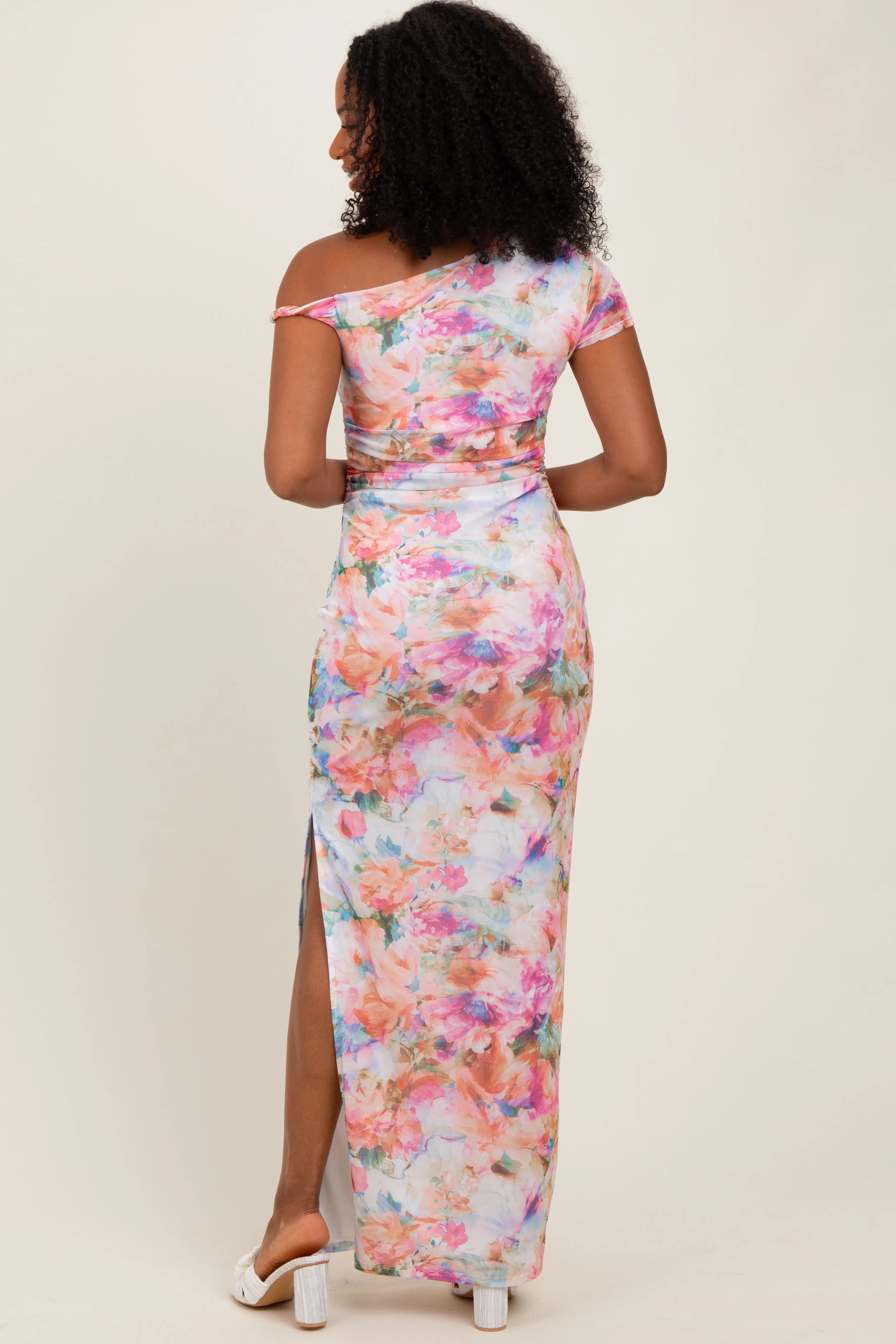 Floral One Shoulder Side Slit Maxi Dress sold by Pinkblush product image thumbnail 4