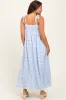 Blue Plaid Smocked Shoulder Tie Maternity Maxi Dress sold by Pinkblush