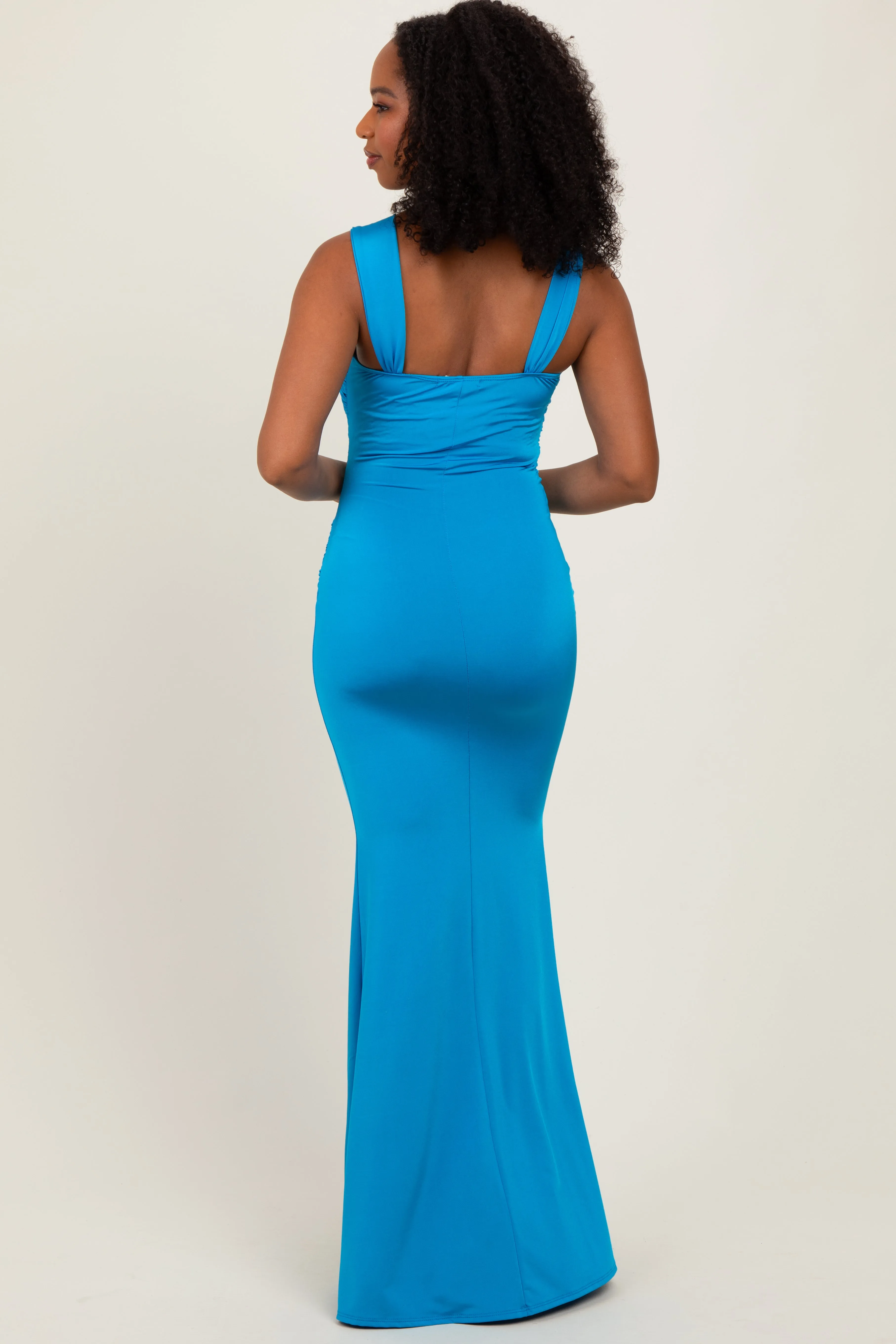 Turquoise Twist Front Ruched Maxi Dress sold by Pinkblush product image thumbnail 4