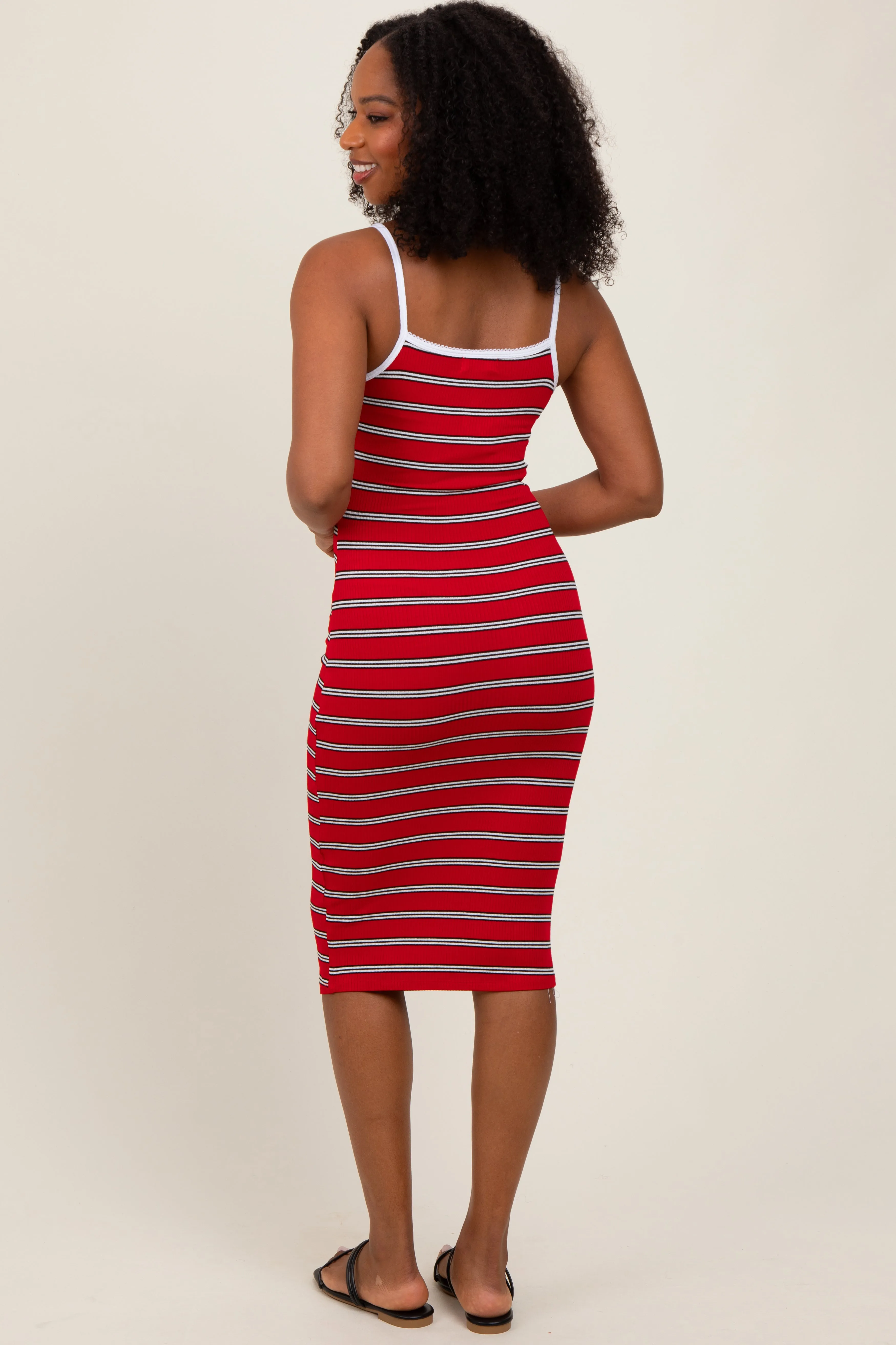 Red Striped V-Neck Sleeveless Midi Dress sold by Pinkblush product image thumbnail 4
