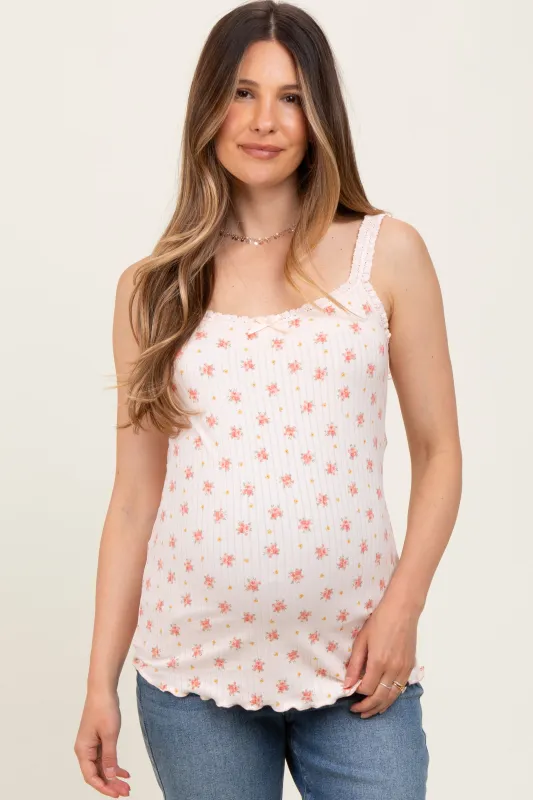 Peach Ditsy Floral Lace-Trim Maternity Tank Top sold by Pinkblush