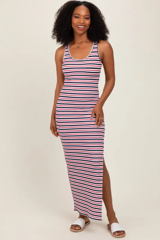 Multicolor Striped Side Slit Maxi Dress sold by Pinkblush