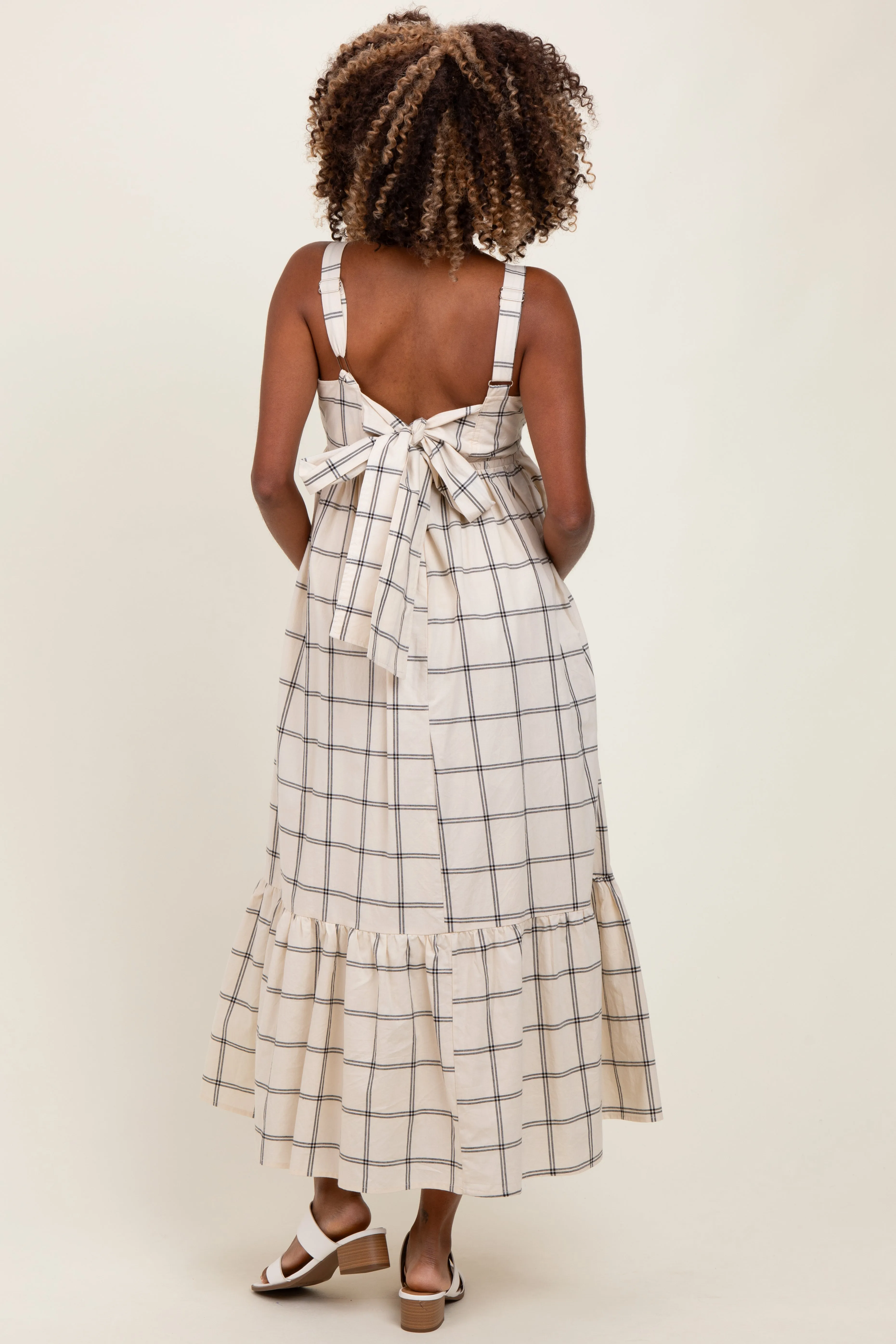 Cream Plaid Cutout Tie Back Maternity Maxi Dress sold by Pinkblush product image thumbnail 4