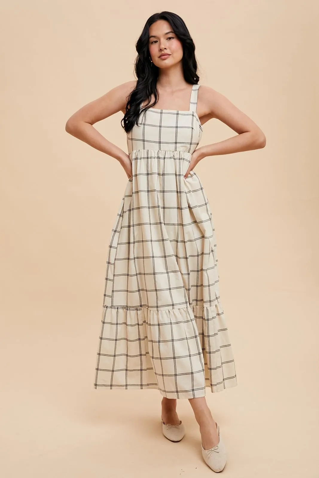 Cream Plaid Cutout Tie Back Maternity Maxi Dress sold by Pinkblush product image thumbnail 5