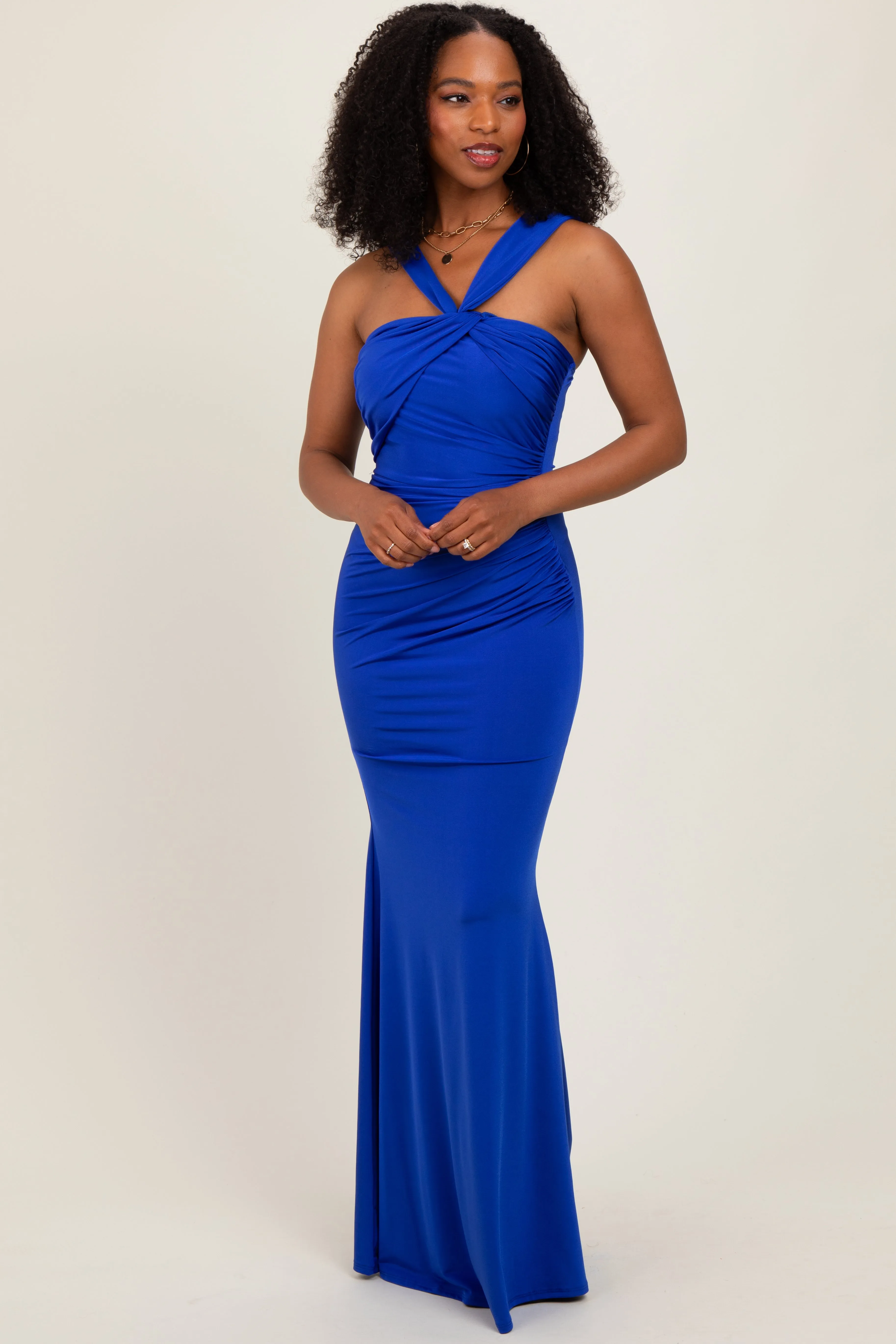 Royal Blue Twist Front Ruched Maxi Dress sold by Pinkblush product image thumbnail 2