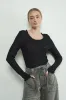 Black Lace Ruffle Neckline Maternity Long Sleeve Top sold by Pinkblush
