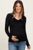 Black Lace Ruffle Neckline Maternity Long Sleeve Top sold by Pinkblush