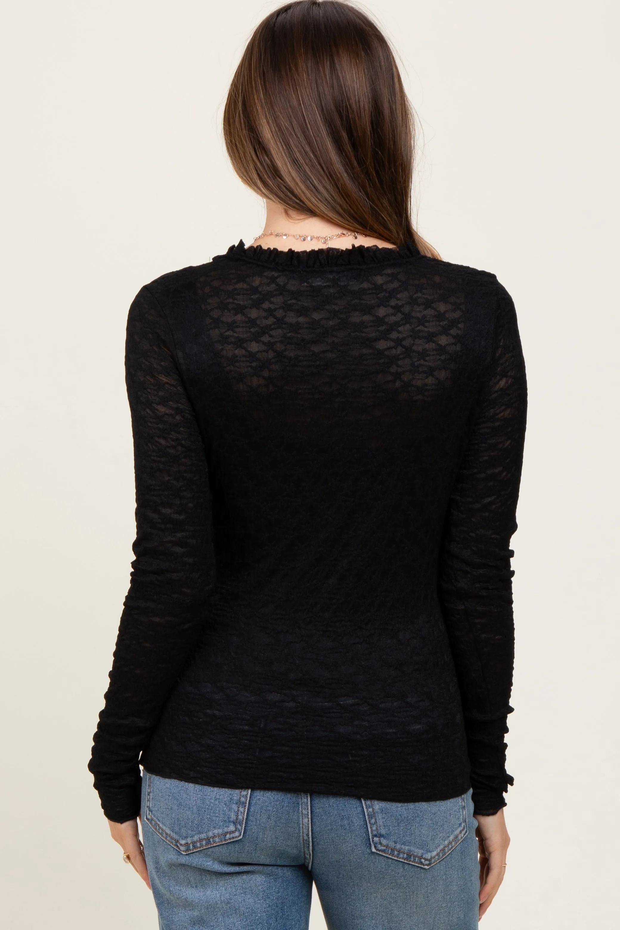 Black Lace Ruffle Neckline Maternity Long Sleeve Top sold by Pinkblush product image thumbnail 4