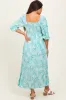 Green Floral Square Neck 3/4 Sleeve Maternity Maxi Dress sold by Pinkblush
