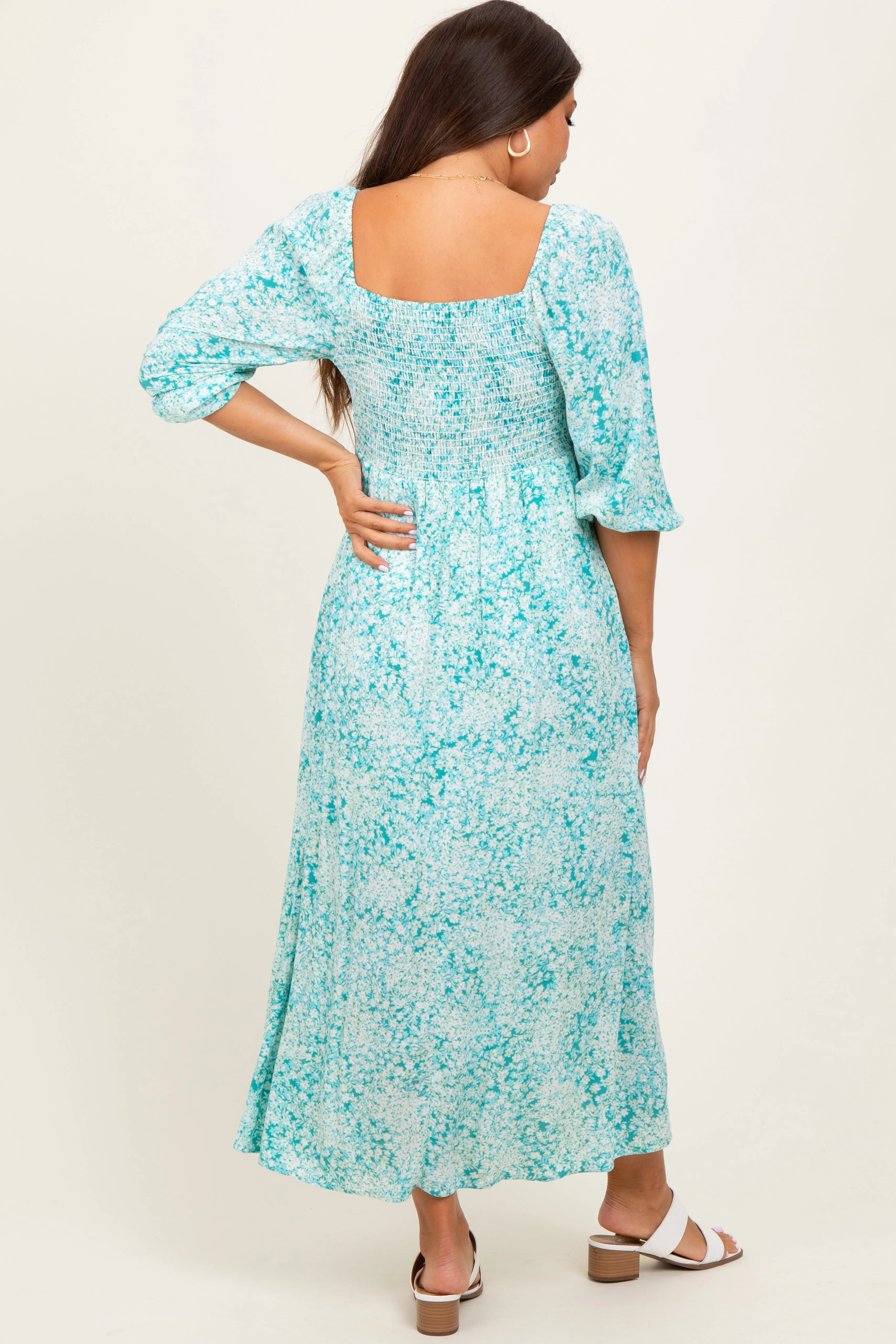 Green Floral Square Neck 3/4 Sleeve Maternity Maxi Dress sold by Pinkblush product image thumbnail 4