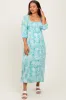 Green Floral Square Neck 3/4 Sleeve Maternity Maxi Dress sold by Pinkblush