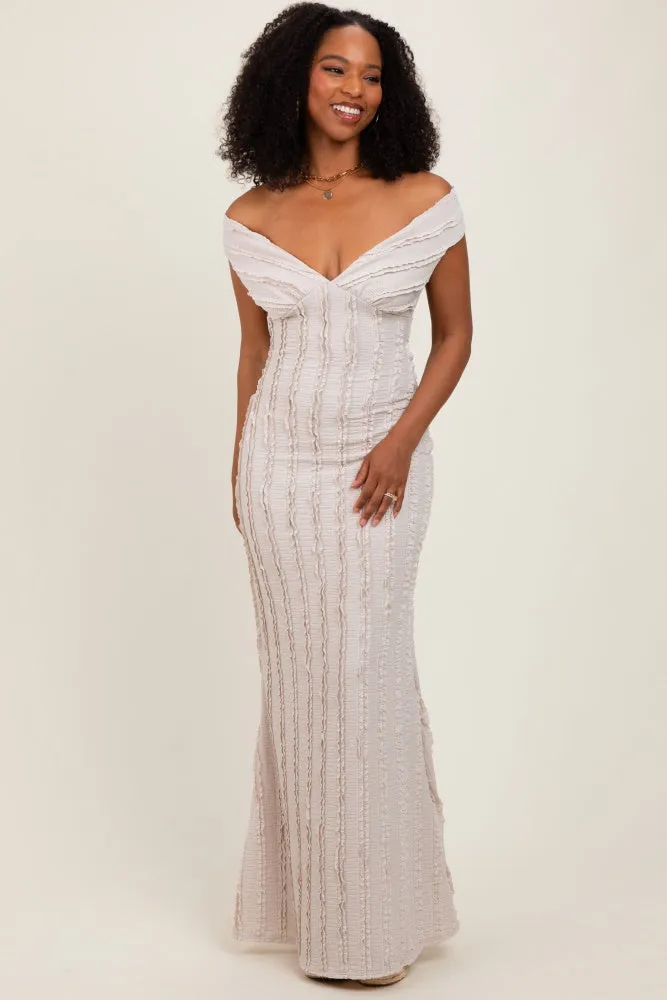 Cream Ruffle Texture Convertible Backless Maxi Dress sold by Pinkblush product image thumbnail 2