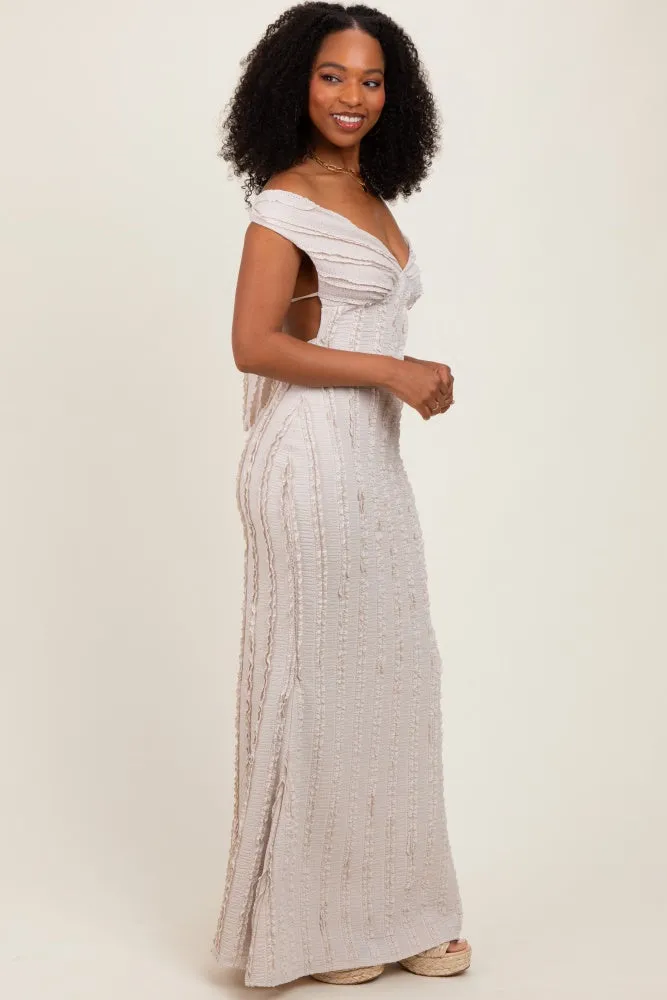 Cream Ruffle Texture Convertible Backless Maxi Dress sold by Pinkblush product image thumbnail 3