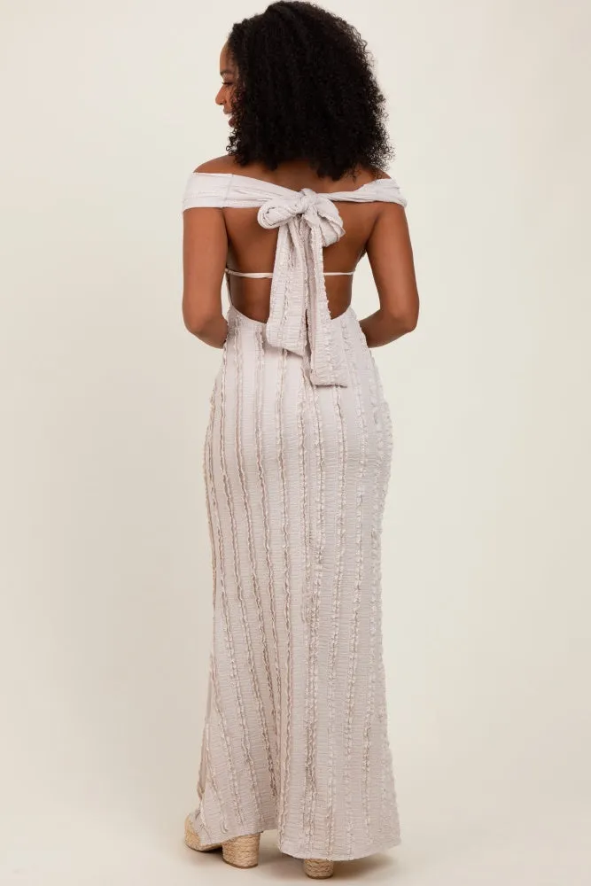 Cream Ruffle Texture Convertible Backless Maxi Dress sold by Pinkblush product image thumbnail 4