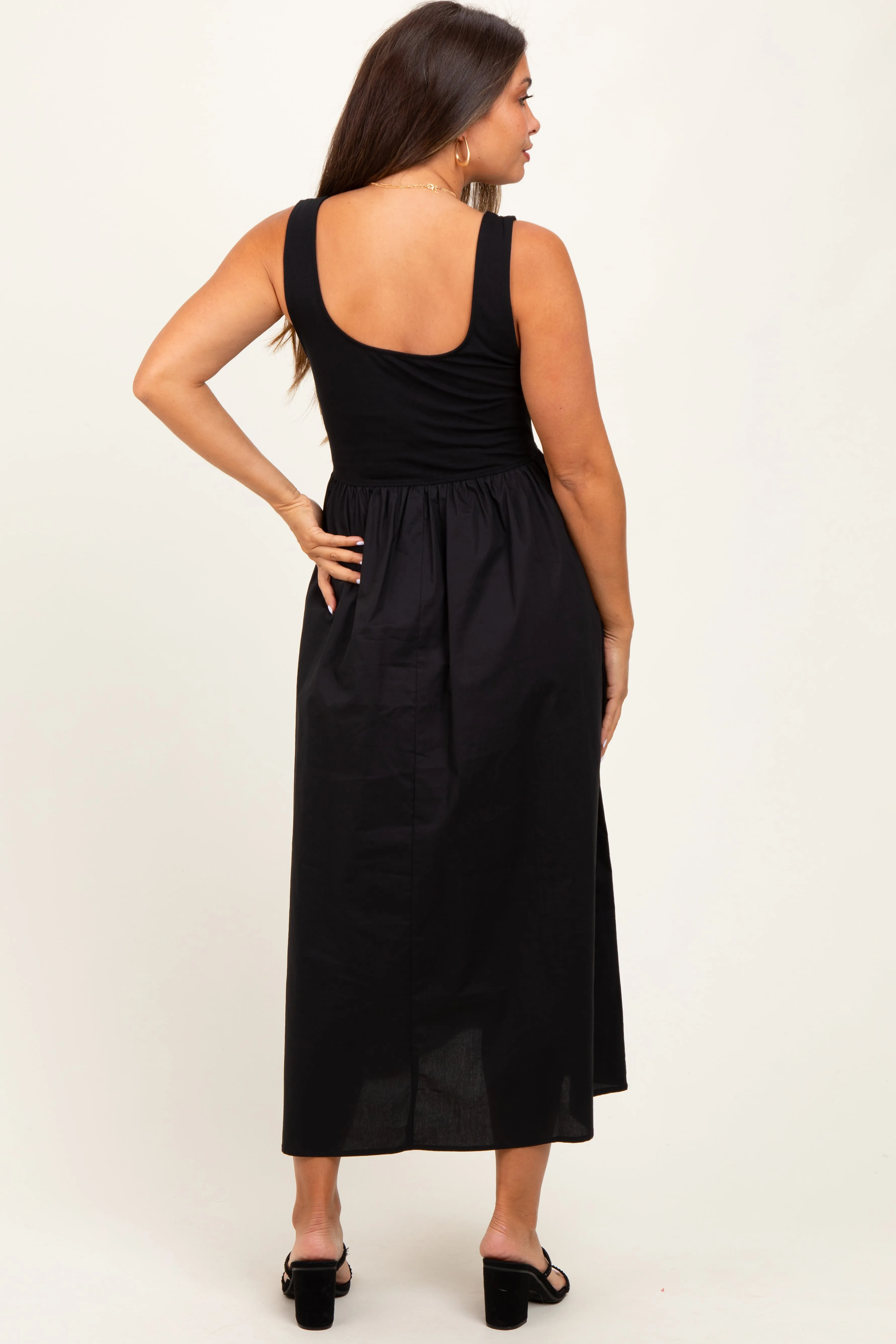 Black Contrast Sleeveless Square Neck Maternity Midi Dress sold by Pinkblush product image thumbnail 3