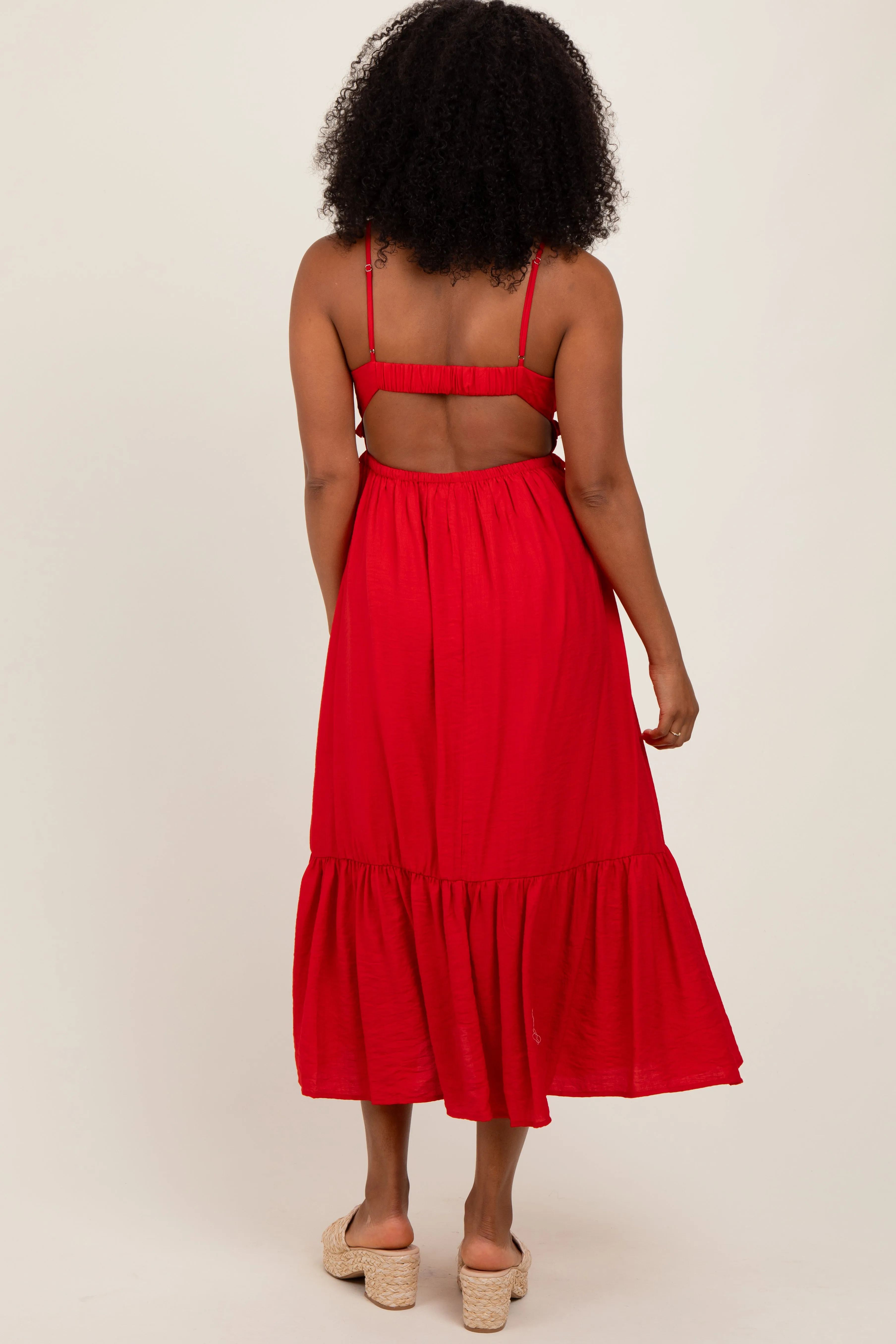 Red Ruffle Accent Sleeveless Midi Dress sold by Pinkblush product image thumbnail 4