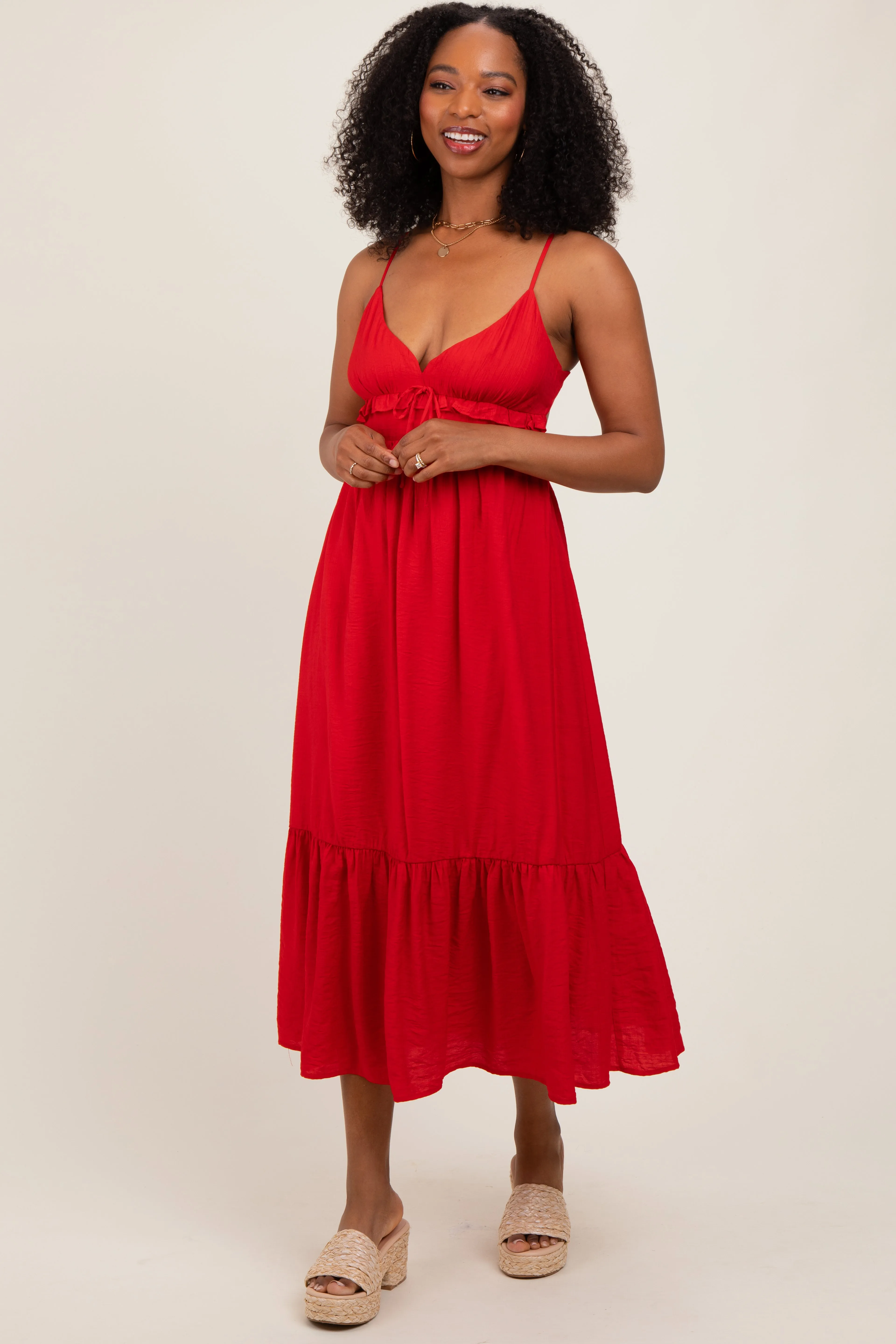 Red Ruffle Accent Sleeveless Midi Dress sold by Pinkblush product image thumbnail 2
