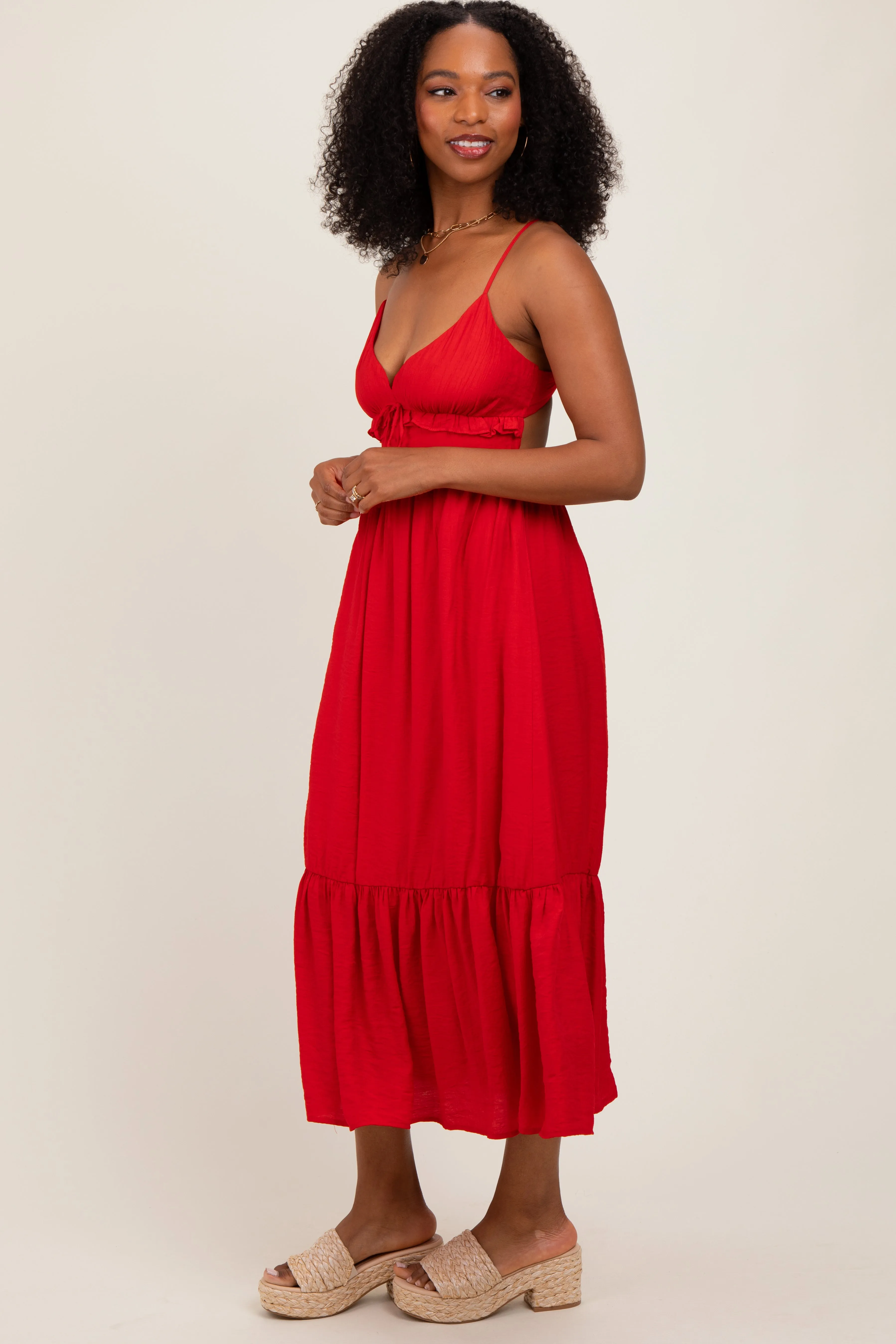 Red Ruffle Accent Sleeveless Midi Dress sold by Pinkblush product image thumbnail 3