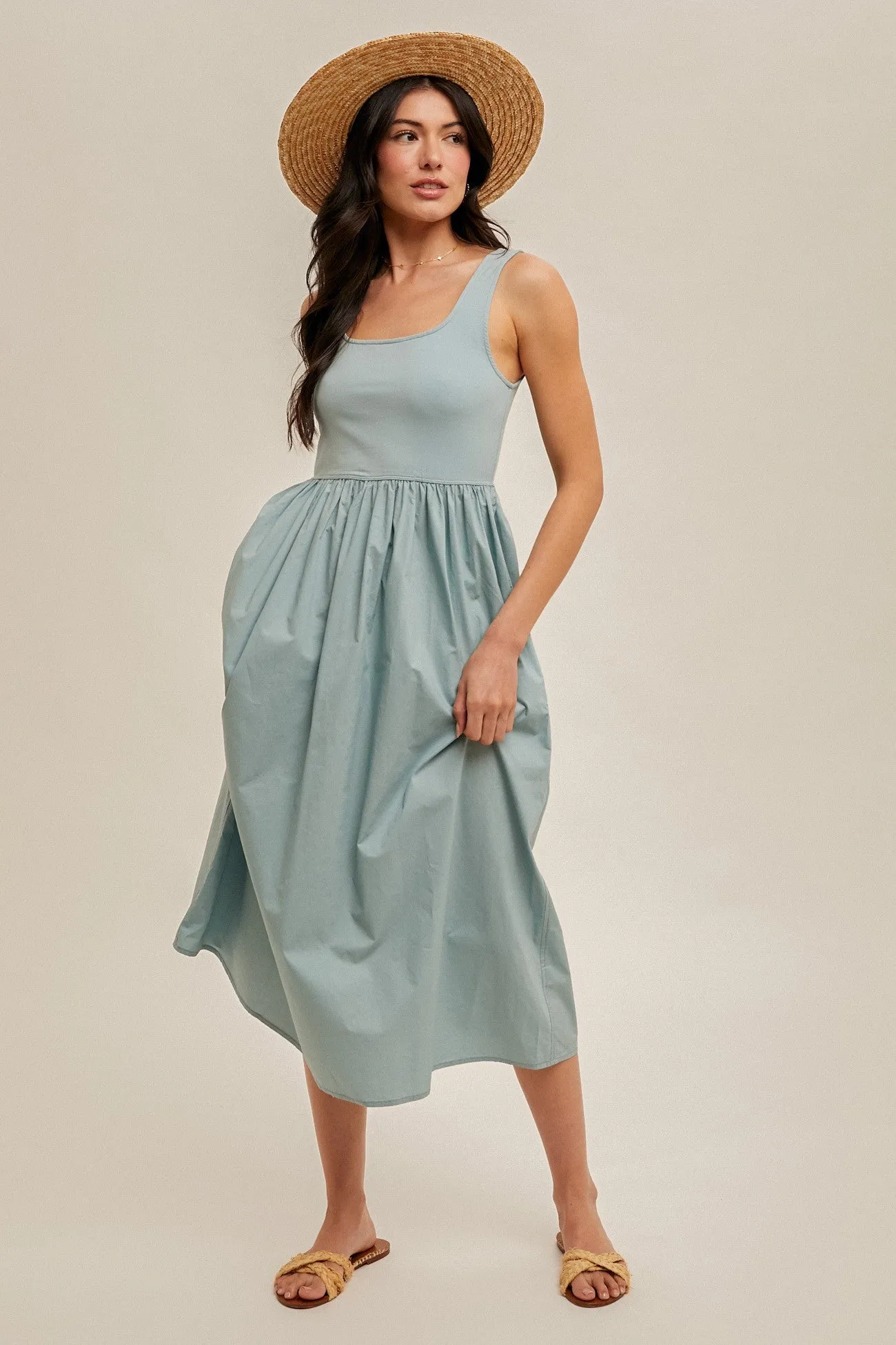 Light Blue Contrast Sleeveless Square Neck Maternity Midi Dress sold by Pinkblush product image thumbnail 4