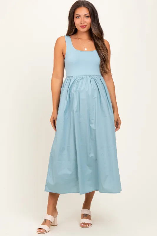 Light Blue Contrast Sleeveless Square Neck Maternity Midi Dress sold by Pinkblush