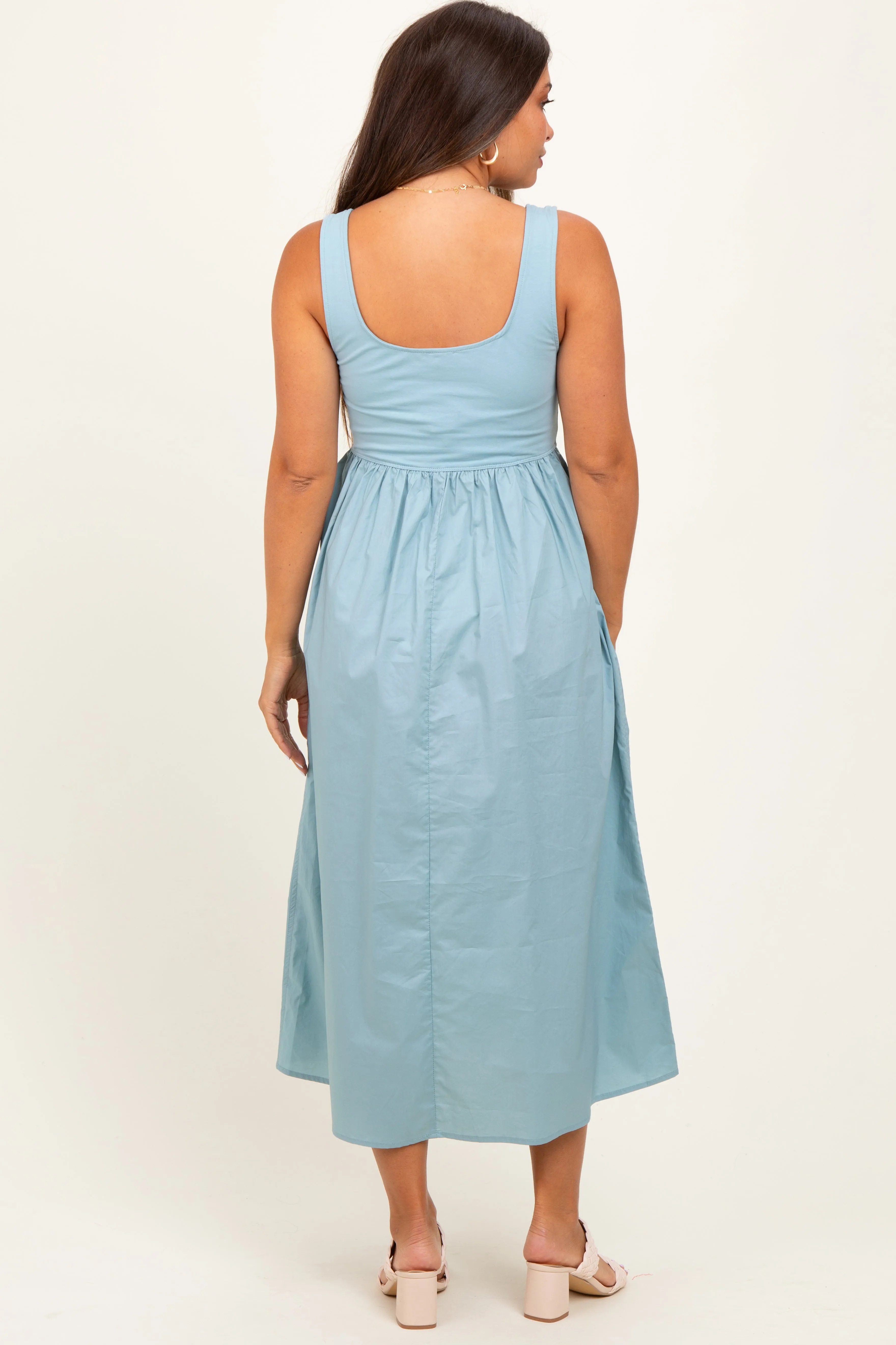 Light Blue Contrast Sleeveless Square Neck Maternity Midi Dress sold by Pinkblush product image thumbnail 3