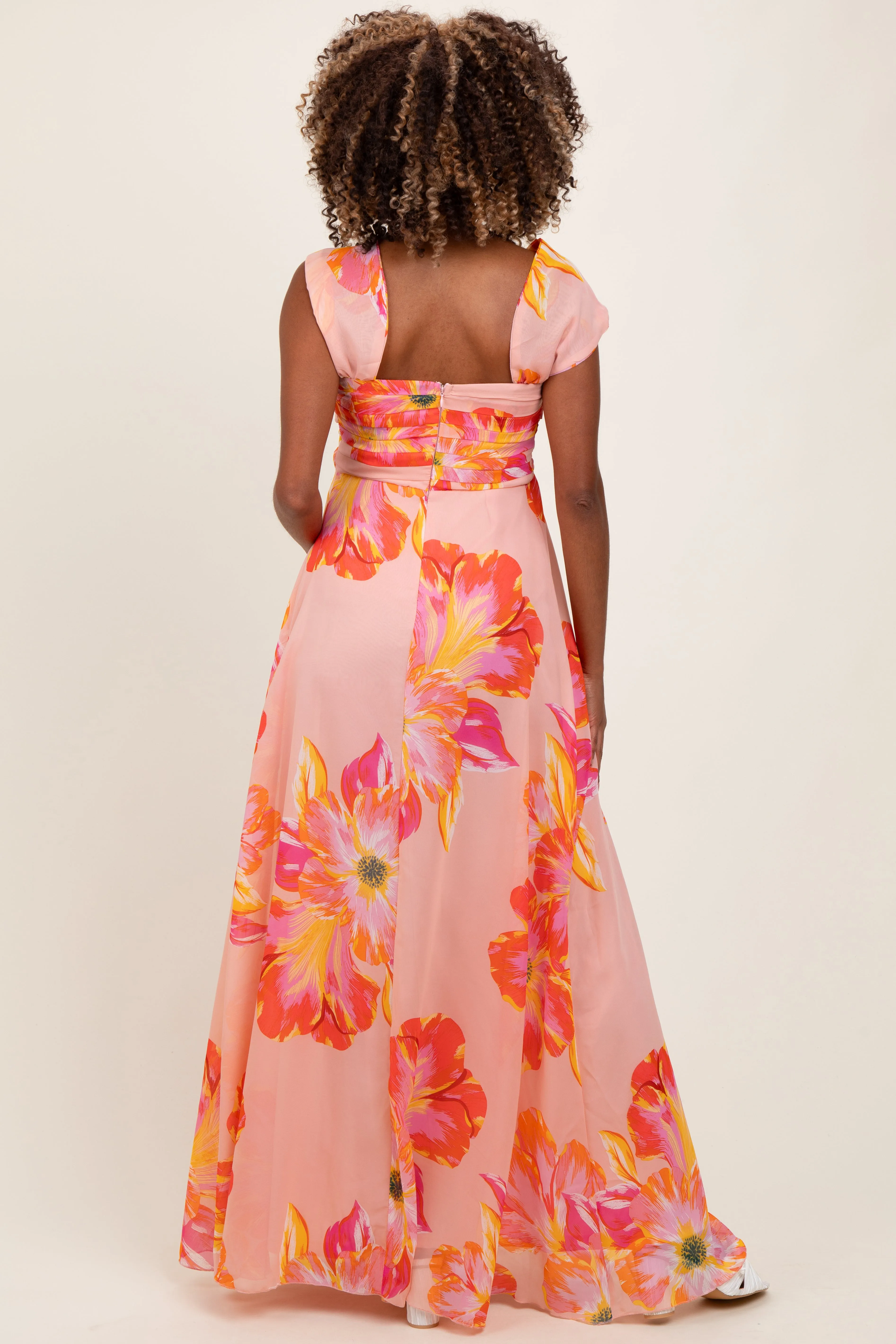 Peach Floral Chiffon Off Shoulder Maternity Maxi Dress sold by Pinkblush product image thumbnail 3