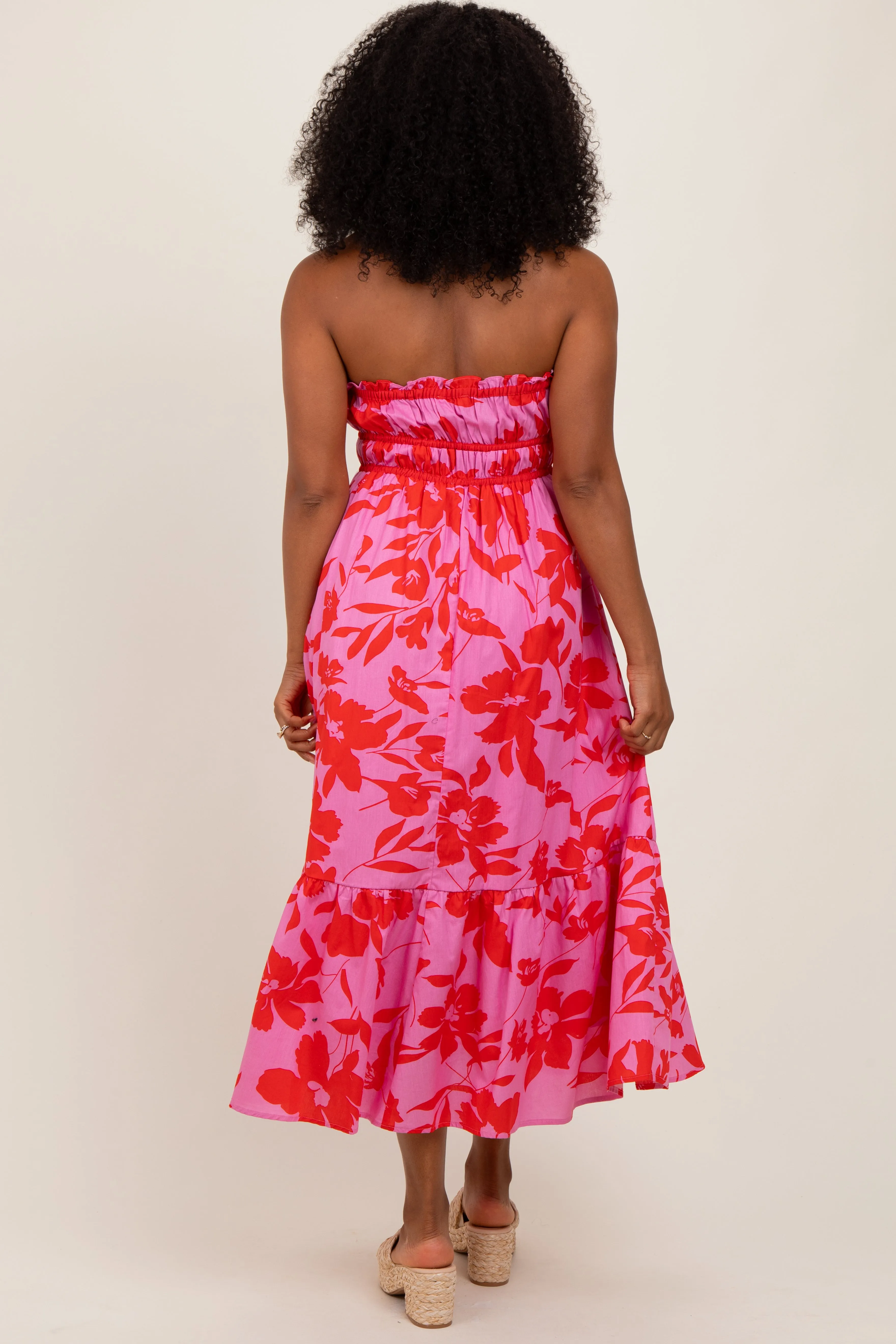 Pink Floral Strapless Front Tie Midi Dress sold by Pinkblush product image thumbnail 4