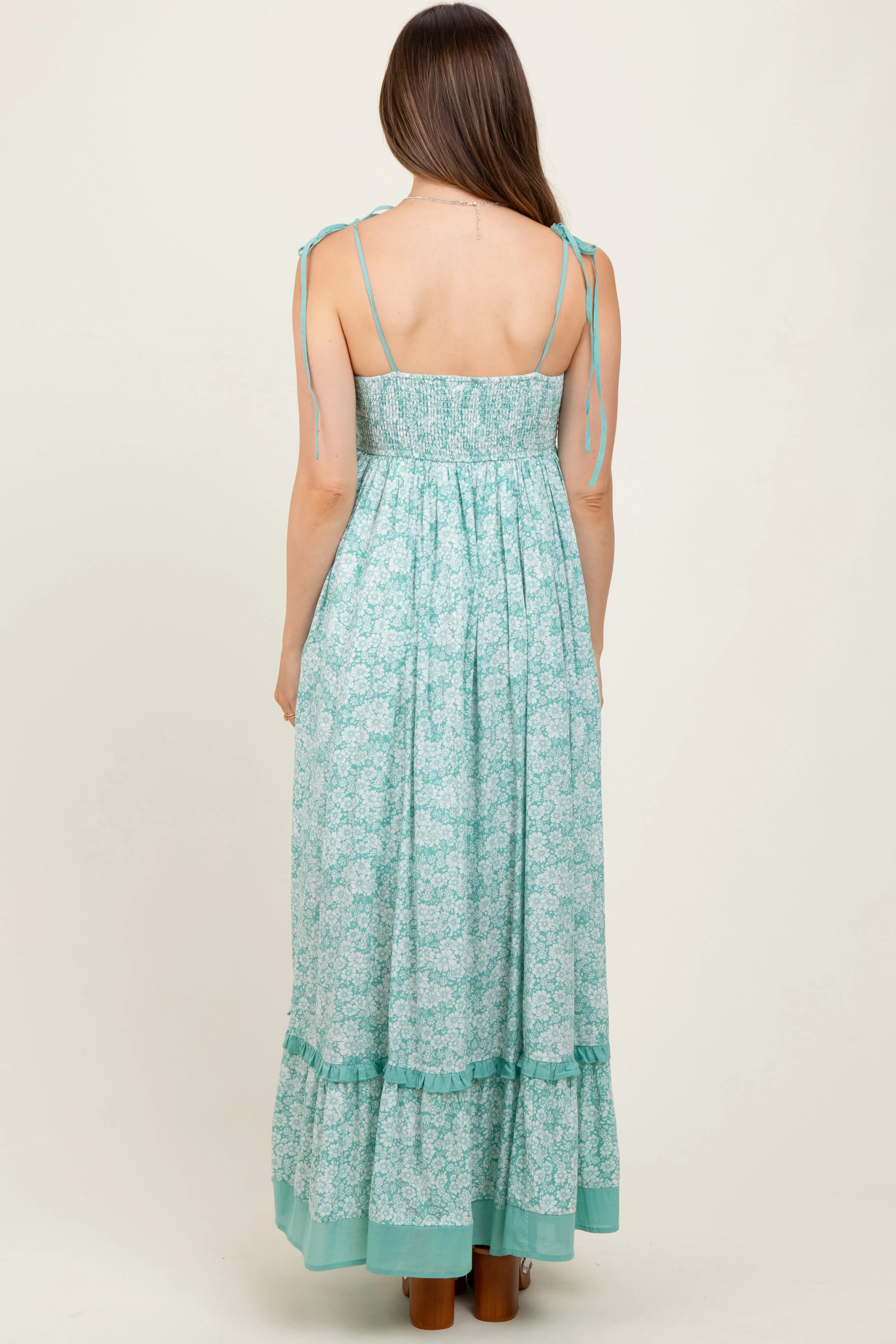 Mint Floral Shoulder Tie Maternity Maxi Dress sold by Pinkblush product image thumbnail 4