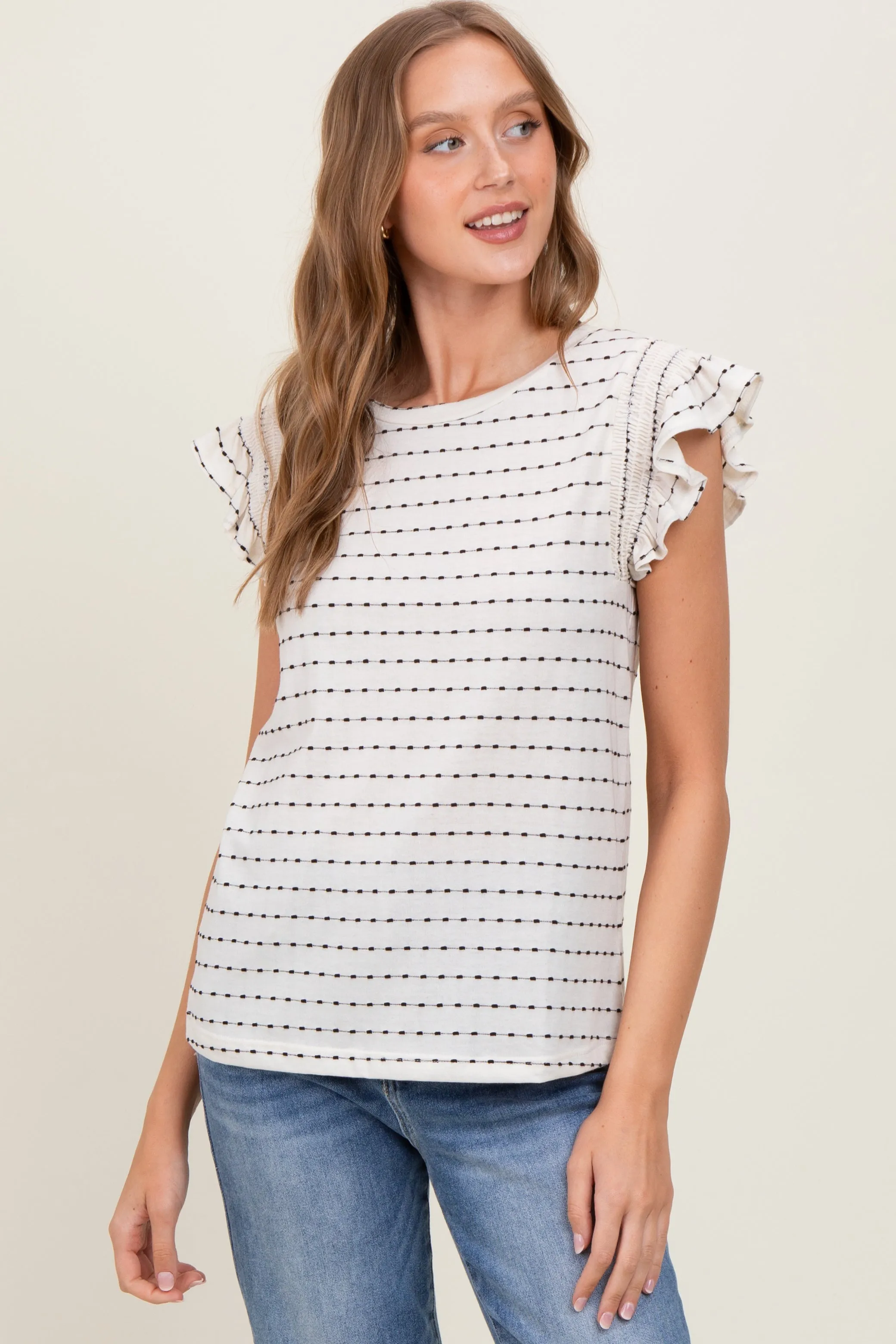 Black Dotted Stripe Ruffle Sleeve Top sold by Pinkblush product image thumbnail 2