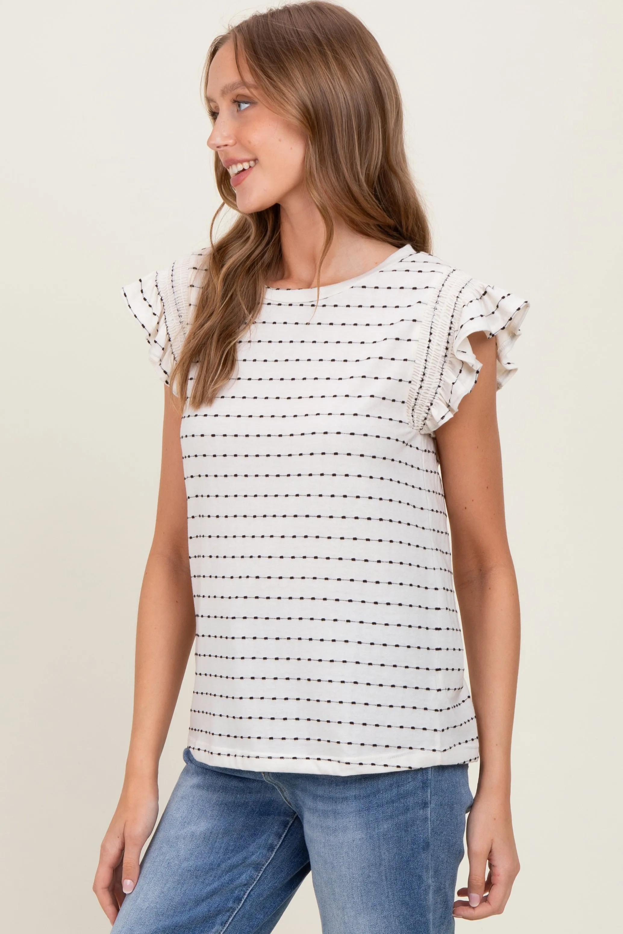 Black Dotted Stripe Ruffle Sleeve Top sold by Pinkblush product image thumbnail 3