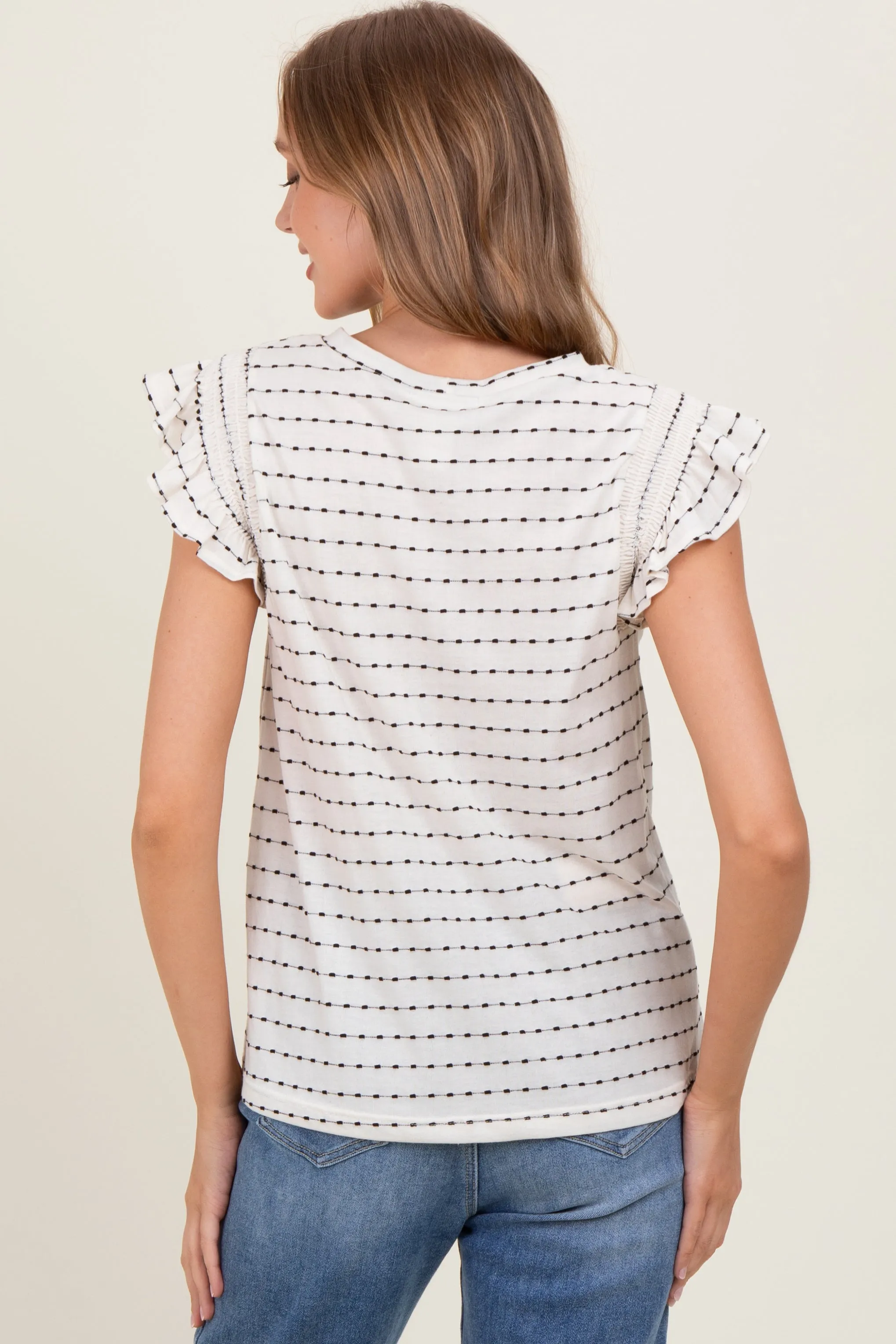 Black Dotted Stripe Ruffle Sleeve Top sold by Pinkblush product image thumbnail 4