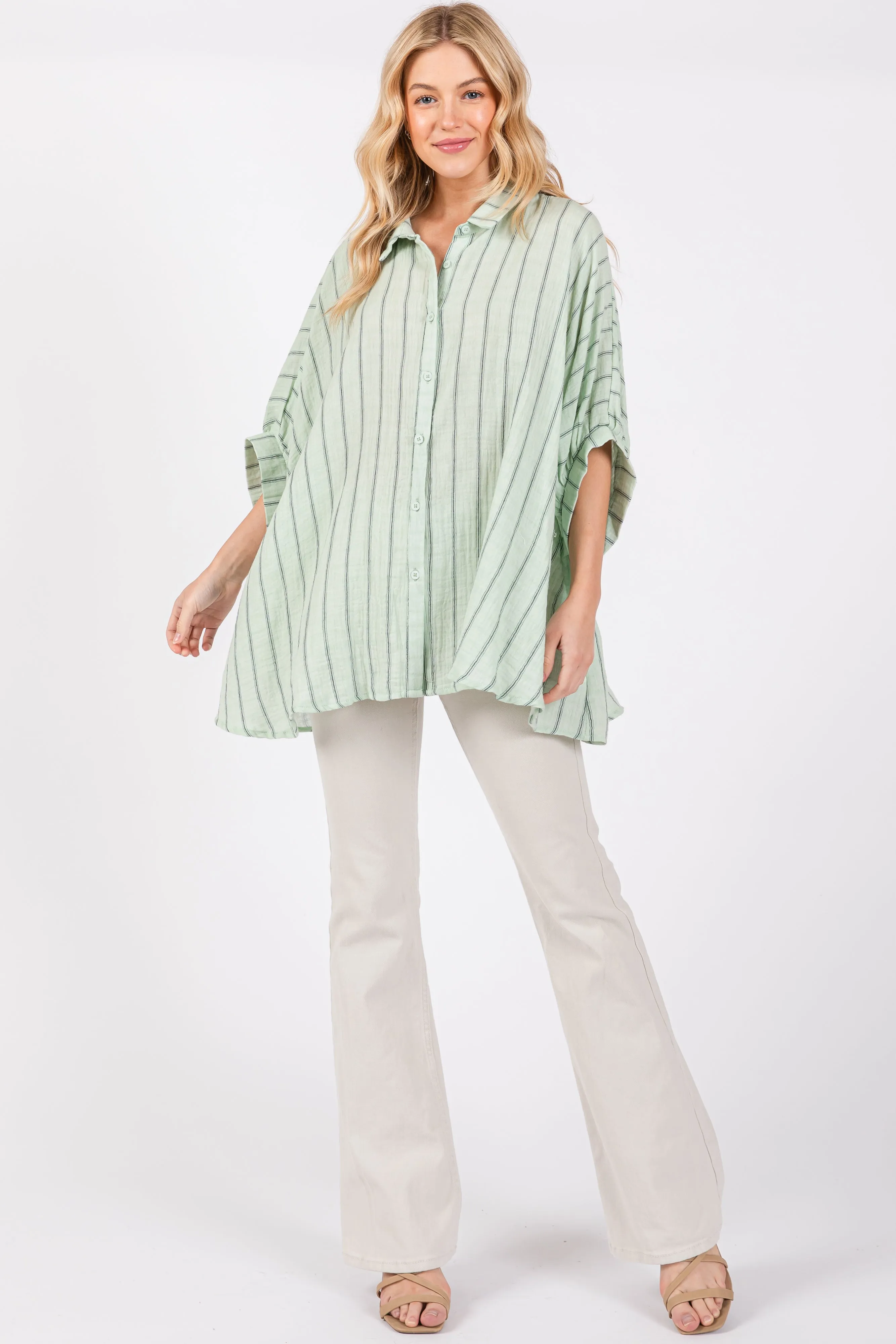 Mint Striped Collared Oversized Top sold by Pinkblush product image thumbnail 4