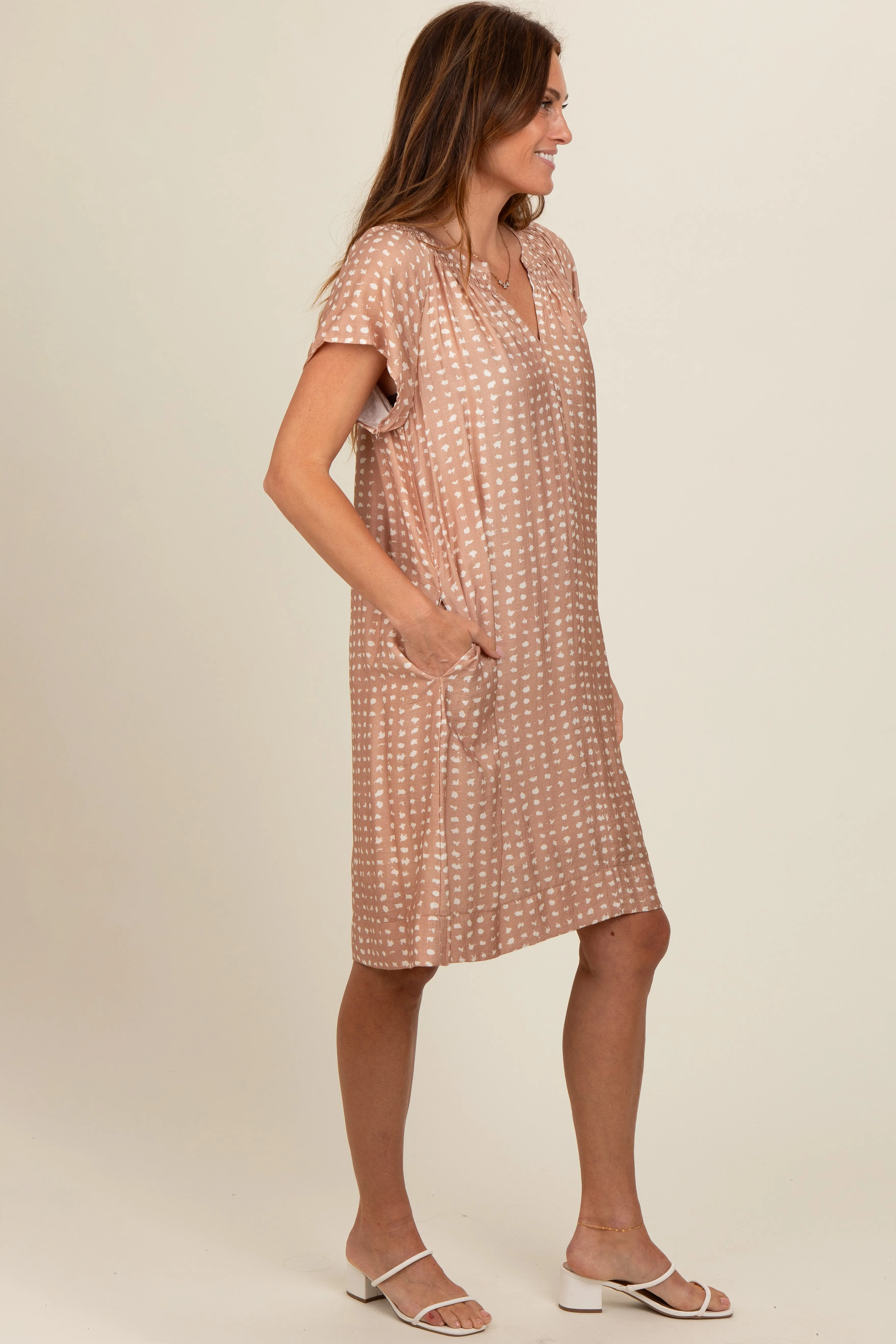 Camel Printed Split V-Neckline Dress sold by Pinkblush product image thumbnail 3