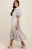 Ivory Floral Puff Sleeve Button Down Midi Dress sold by Pinkblush