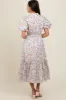 Ivory Floral Puff Sleeve Button Down Midi Dress sold by Pinkblush
