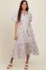 Ivory Floral Puff Sleeve Button Down Midi Dress sold by Pinkblush