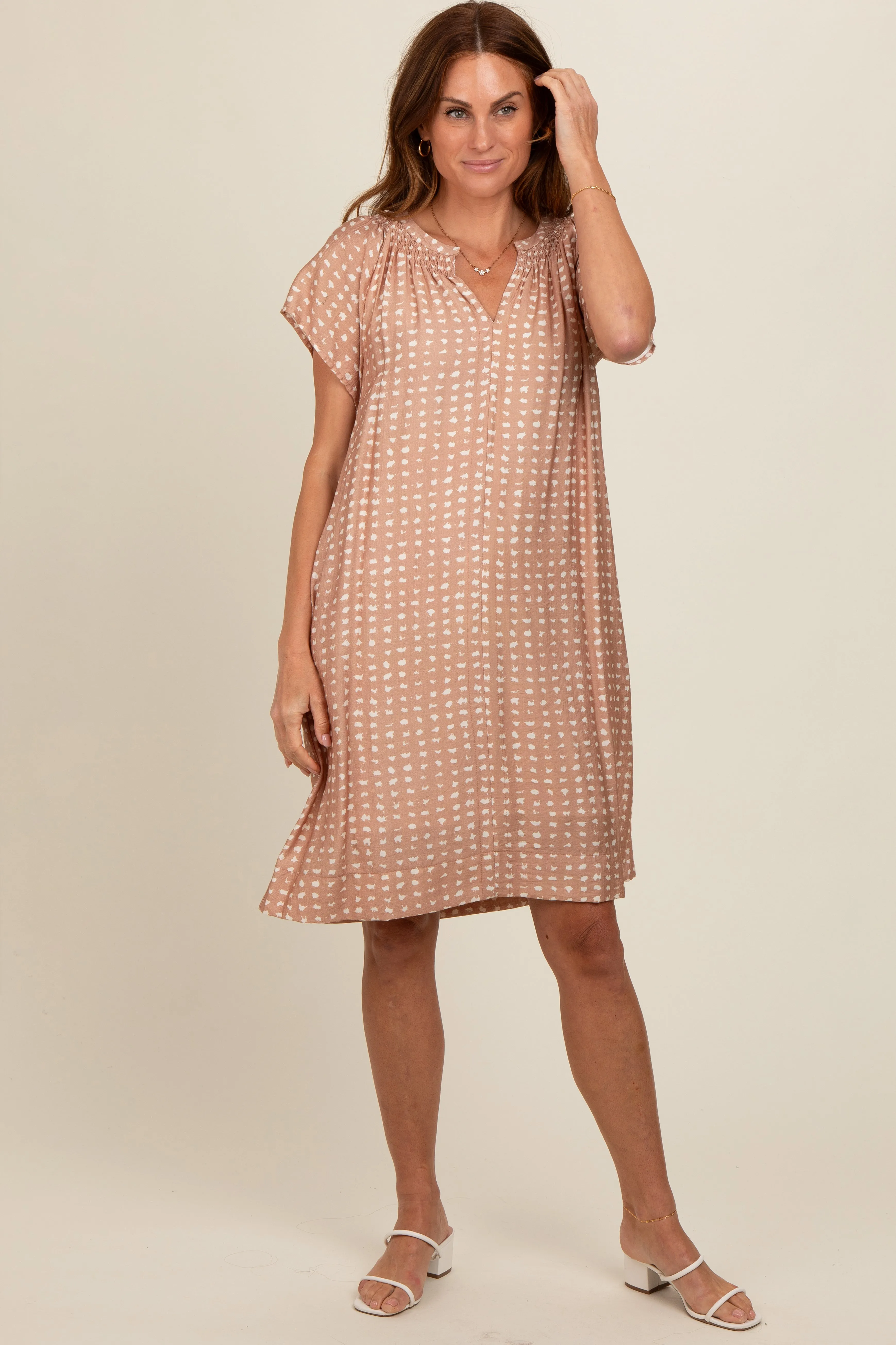 Camel Printed Split V-Neckline Dress sold by Pinkblush product image thumbnail 2