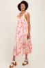 Coral Watercolor Floral Flutter Sleeve Midi Dress sold by Pinkblush