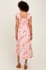 Coral Watercolor Floral Flutter Sleeve Midi Dress sold by Pinkblush