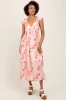 Coral Watercolor Floral Flutter Sleeve Midi Dress sold by Pinkblush