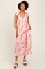 Coral Watercolor Floral Flutter Sleeve Midi Dress sold by Pinkblush