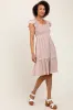 Taupe Solid Ruffle Trim Smocked Dress sold by Pinkblush