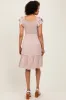 Taupe Solid Ruffle Trim Smocked Dress sold by Pinkblush