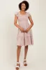 Taupe Solid Ruffle Trim Smocked Dress sold by Pinkblush