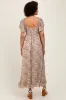 Cream Multi Flutter-Sleeved Smocked Floral Maxi Dress sold by Pinkblush