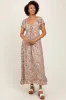 Cream Multi Flutter-Sleeved Smocked Floral Maxi Dress sold by Pinkblush
